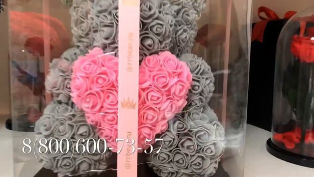 Обзор, Серый Мишка из роз с сердцем 40 см | Отличное качество сборки