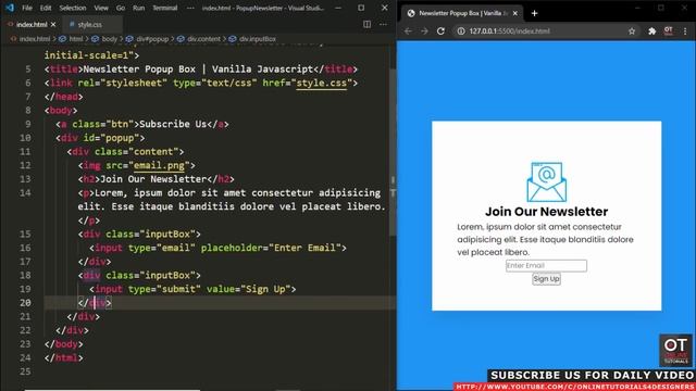 How To Create Modal Popup Box with CSS & Javascript | Newsletter Popup Box