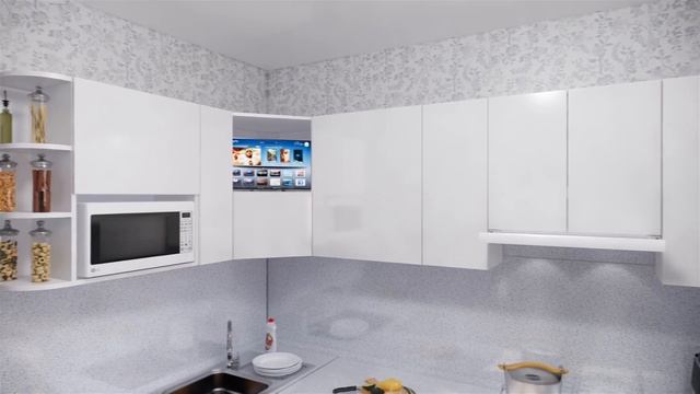 Маленькая кухня с отсеком под компактную посудомоечную машину и интегрированная ручка. смотреть онлайн