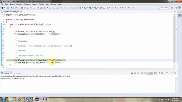 How to use from(TemporalAccessor temporal)  method of DayOfWeek Enum? | Java 8 Date and Time