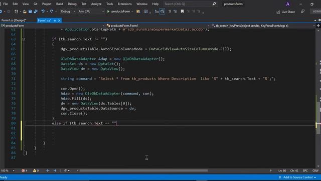 How to create Search bar on Windows Form C# Microsoft Access database using Visual Studio 2019