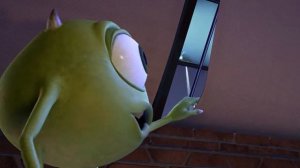 Mike and Sullivan handling Boo at the apartment (Monsters Inc 2001)