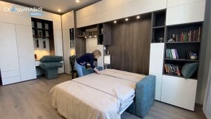 Обзор шкаф кровать трансформер с диваном. Готовый проект комната 20 кв.м.