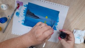 ,.Лунная ночь.,- гуашь.  правополушарное рисование.