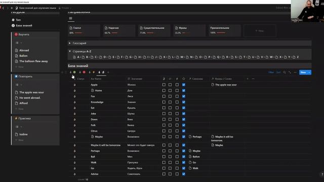 Базы знаний в Notion. Обзор системы для изучения иностранных слов.