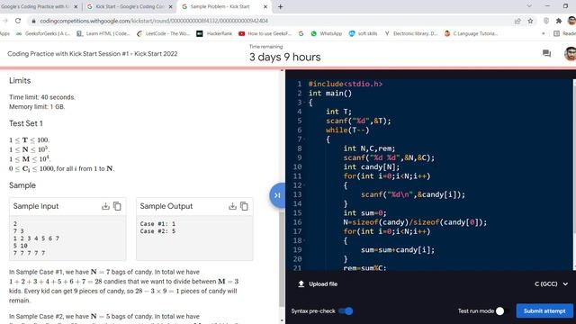 KICKSTART 2022 | SAMPLE PROBLEM SOLUTION | #Google #kickstart #hashcode