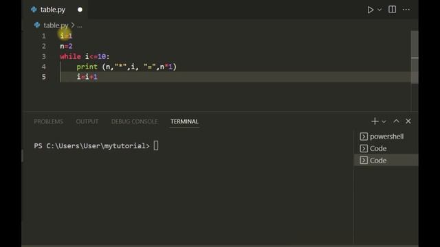 Create any table in python using while Loop