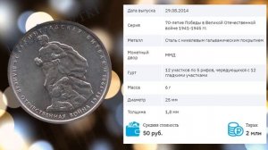 Обзор монеты 5 рублей 2014 Сталинградская битва
