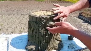 Как сделать сказочный пень из цемента. Оригинальный вазон для украшения сада или дачи. Своими рукам