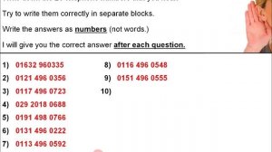 Telephone number listening practice in English