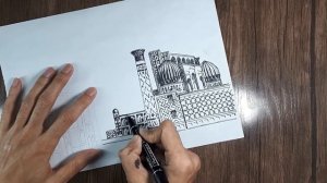 DRAWING SAMARKAND REGISTAN ULUG'BEK SHER-DOR.  РИСУНОК САМАРКАНД РЕГИСТАН УЛУГБЕК ШЕР-ДОР