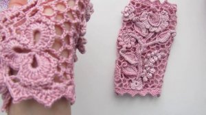 Кружевные митенки/Ирландское кружево/шёлк/ митенки крючком