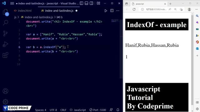 JavaScript Array Methods - indexOf & lastIndexOf Finction | Javascript Tutorial: 28 | BY CodePrime