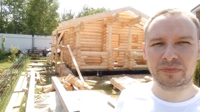 Баня из оцилиндрованного бревна 220 в Ломоносовском районе, отчет со стройки смотреть онлайн