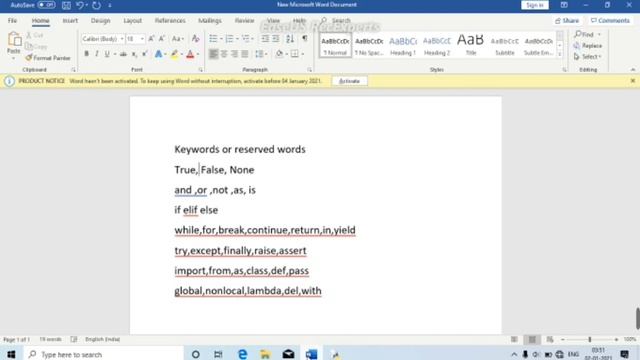 keywords in python in hindi