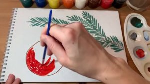 Новогодний шар на ветке / рисуем просто /