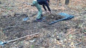Chewing alone_underground shelter in the wild forest almost done_bushcraft..mp4