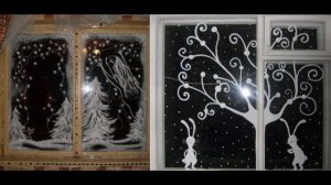 новогодние идеи на окна) рисуем гуашью