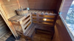 Продаётся Баня Бочка Б/У, панорамное окно 2м*0.9м, 3 секции: предбанник, помывочная, парная.