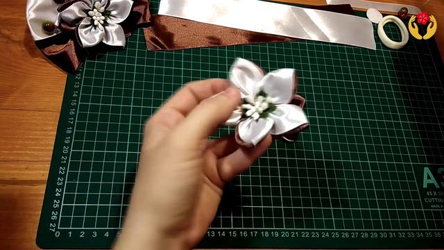 How to make elastic bands with bows and kanzashi flowers "A chocolate mood" (ENG), DIY, tutorial смотреть онлайн