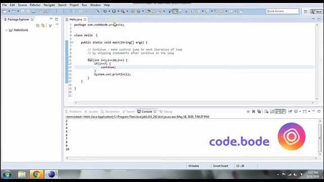 Continue Statements In Java | Loops In Java | Java Tutorials | Code Bode