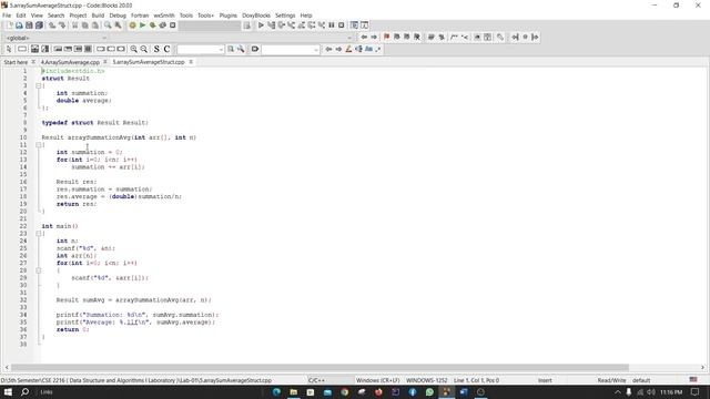 C Programming: Summation & Average of Array Element using Function & Struct (English Tutorial)