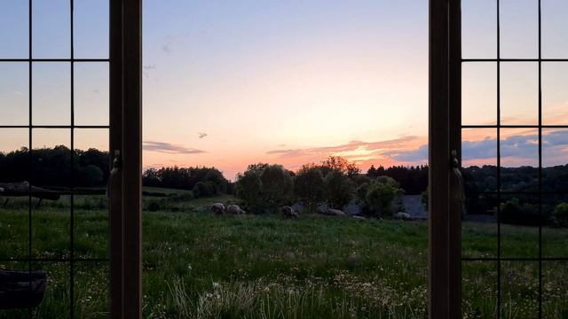 4K Countryside Evening Ambience Window view with Nature Sounds - Relaxing, Calming, Sunset смотреть онлайн