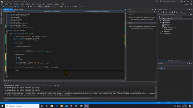 Visual Studio C# Opening Console on Windows Form Project смотреть онлайн