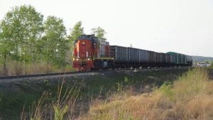 Маневровый тепловоз ТЭМ18ДМ-1285 с грузовым составом