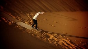 Skate session on sand dunes in the Moroccan Desert