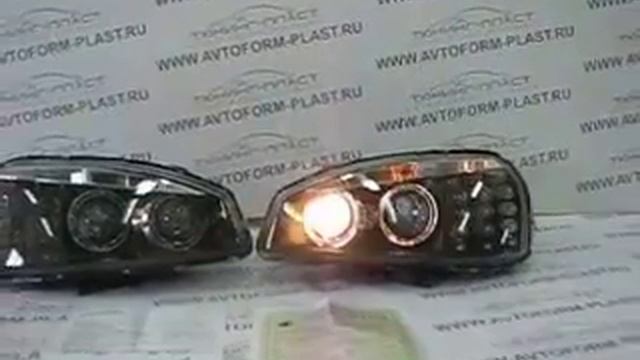 Передние фары Лада Калина (черные). PROSPORT (линза, ангельские глазки,светодиод). смотреть онлайн