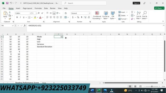 Exp19_Excel_Ch08_ML2_Reading_Scores |Excel Chapter 08 Mid Level 2 Reading Scores |ML2 Reading Score