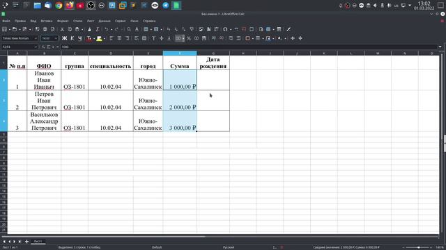 Формат ячеек в LibreOffice Calc.