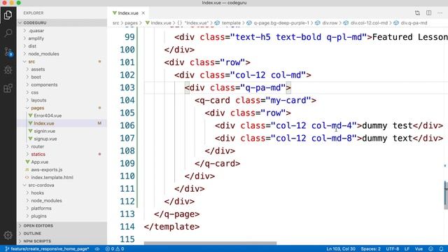 How to create a responsive card layout using Quasar Framework
