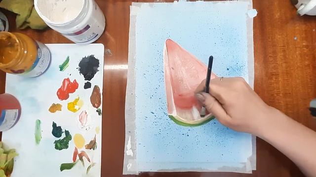 Как нарисовать дольку арбуза. Рисуем натюрморт. Картина для кухни. Правополушарное рисование.