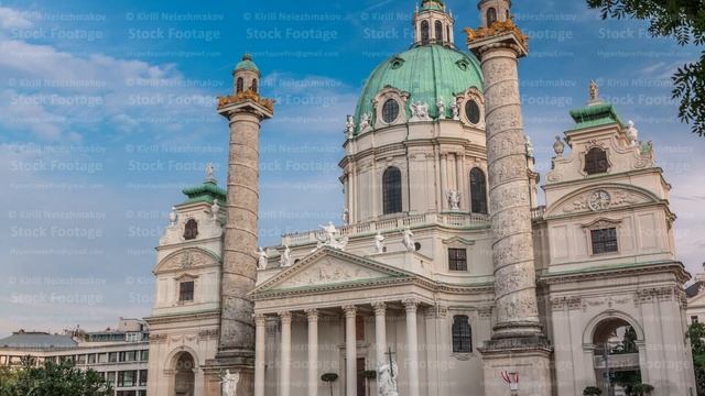 Karlskirche on the Karlsplatz square timelapse in Vienna, Austria. смотреть онлайн