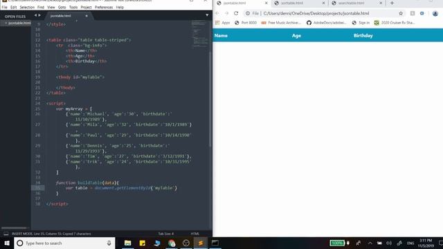 JSON Array to HTML Table with Javascript смотреть онлайн