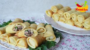 Рецепт Нежные блины с курицей и грибами. Идеальная закуска на праздничный стол