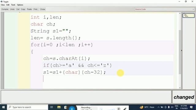 Java program to toggle each character in a string