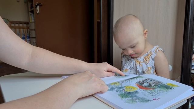 Читаем сказку "Под грибом" В.Сутеева. Алисе 2,4 г, синдром Дауна. смотреть онлайн