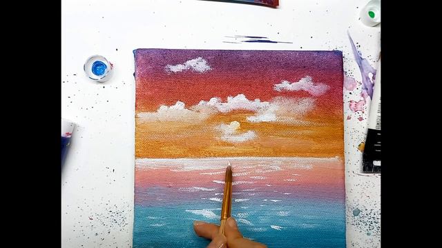 Пейзаж акрилом для начинающих с объяснениями ,просто .Океан пейзаж.