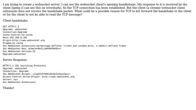 Unix & Linux: Websocket handshake response not forwarded from TCP to client смотреть онлайн
