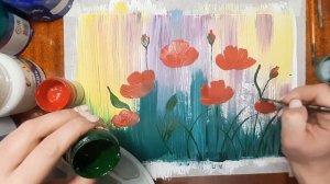 Как легко нарисовать маки гуашью. Как нарисовать поле цветов поэтапно. Правополушарное рисование.