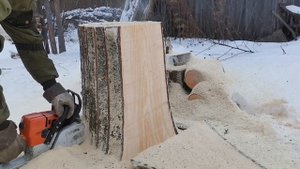 Слэб бензопилой из ели.