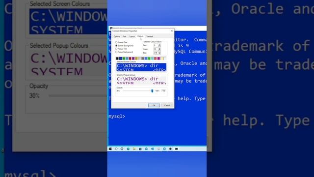 Change the background colour of MySQL Command Line #mysql #commandline #console #computerscience