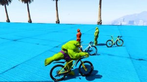 Spiderman vs Superheroes Bicycle Moto Ride over Mega Ramp Challenge GTA 5