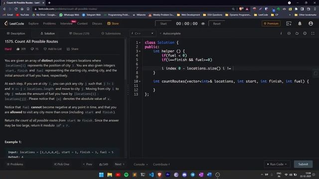 LeetCode 1575 - Count All Possible Routes | Explanation смотреть онлайн