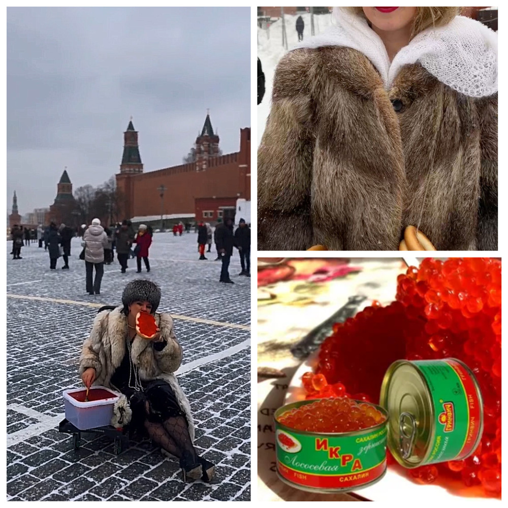 Женщину задержали за поедание красной икры на Красной площади в Москве. А двух других за баранки