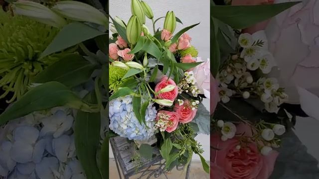 Fresh flower arrangement pink peach blue centerpiece for wedding and events ? смотреть онлайн