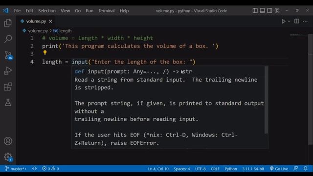 PYTHON PROGRAM CALCULATE VOLUME OF AN OBJECT #python #python3 ##pythonprogram #pythontutorial